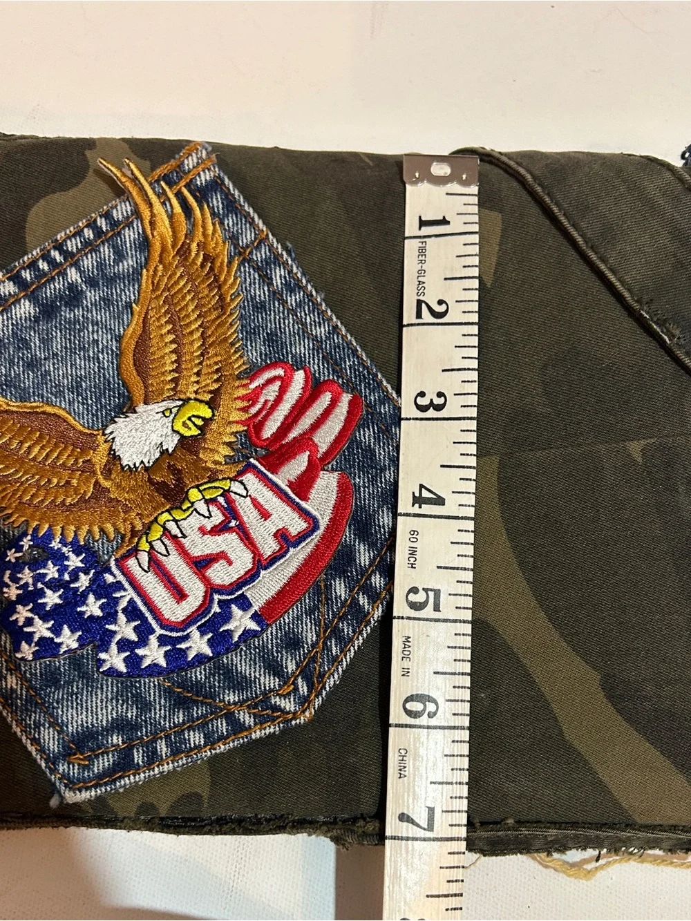 Handmade Upcycled Denim Camo Patriotic Clutch Wristlet USA Flag Eagle Military